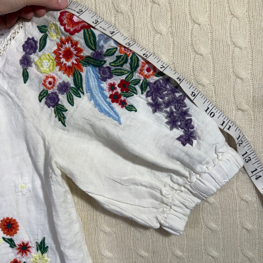Sundance Floral Popover Colorful Embroidered Linen Short Sleeve Blouse L - Picture 5 of 8